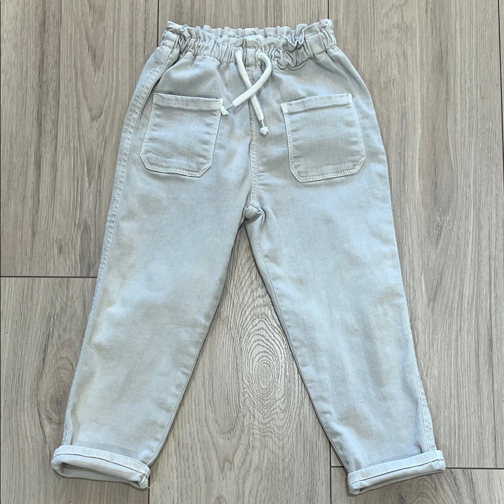 Zara Kids Light Gray Drawstring Paperbag Pants